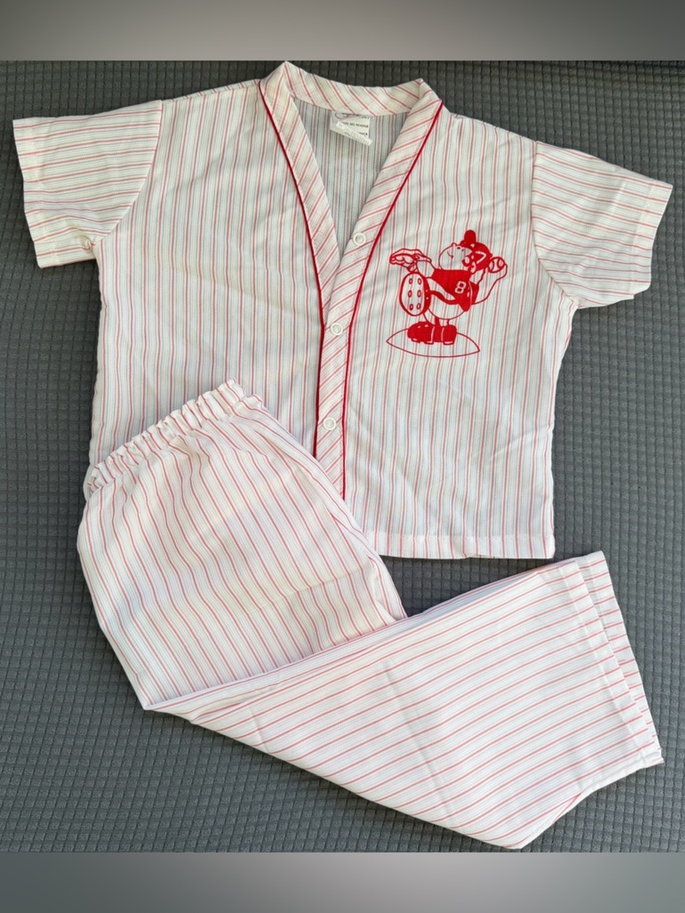Vintage Red Striped Baseball Pajama Set 3T